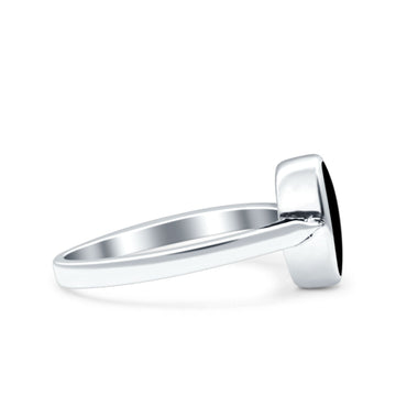 Vintage Style Petite Dainty Simulated Black Onyx Solid Oval Oxidized 925 Sterling Silver